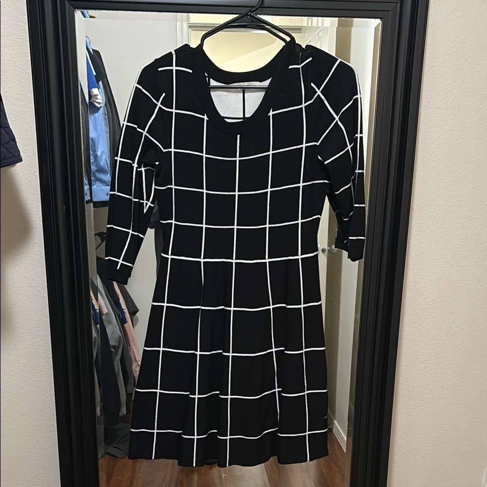 Rewind Black and White Fit and Flare Dress with Raglan Sleeves
